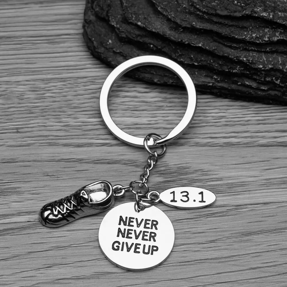 13.1 Keychain, Half Marathon Runner Never Give Up Charm Keychain