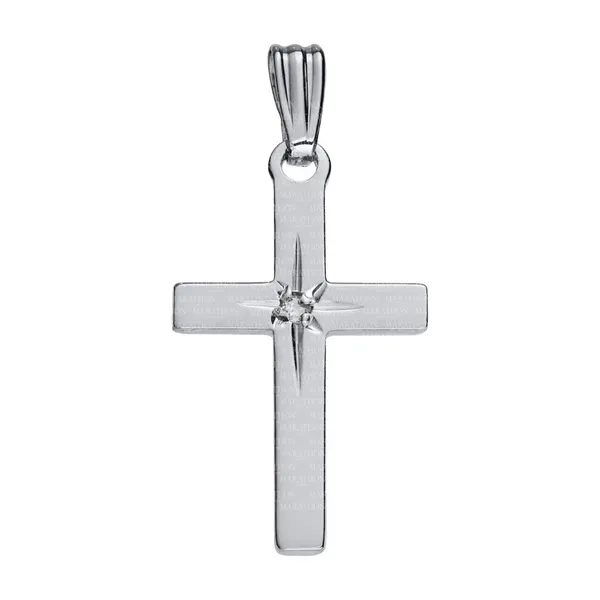 14K White Gold Cross and Diamond Necklace