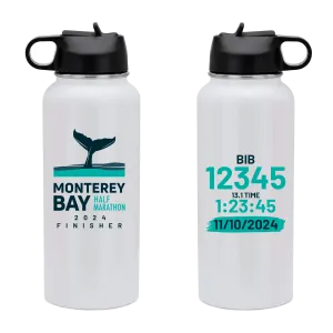 2024 Monterey Bay Half Marathon Finisher Water Bottle with Personalized Bib and Time