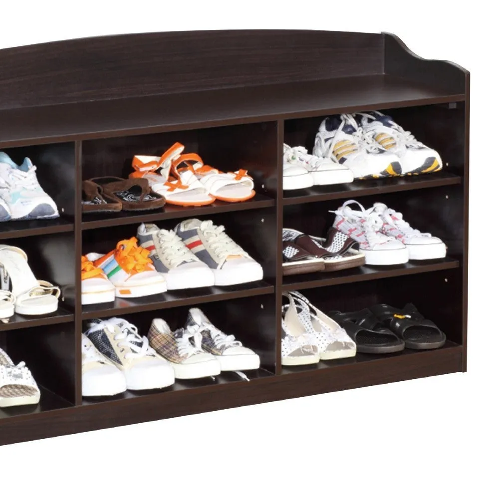 48 Inch Classic Wood Shoe Rack, 9 Cubbies, Elegant Wood Grains, Dark Brown By Casagear Home