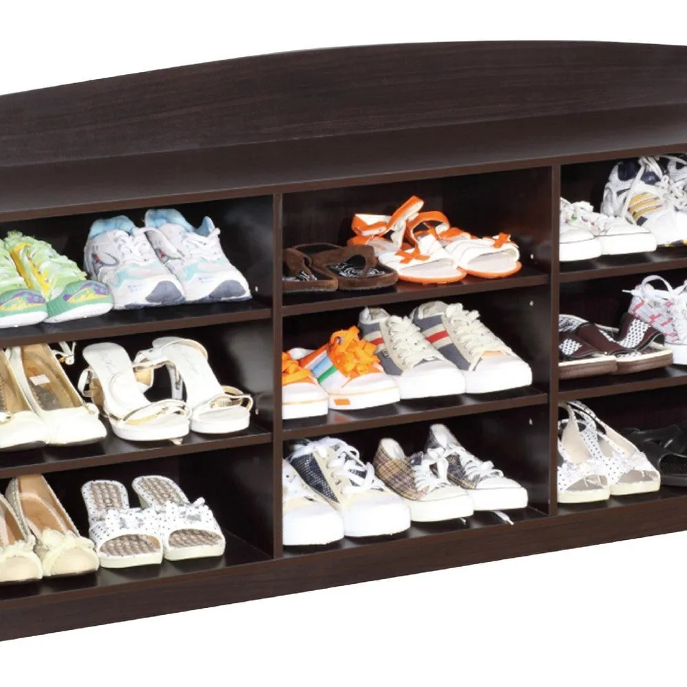 48 Inch Classic Wood Shoe Rack, 9 Cubbies, Elegant Wood Grains, Dark Brown By Casagear Home