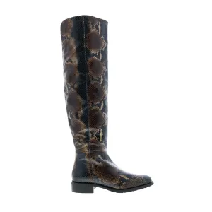 Aquatalia Nahla Snake Print 34L3775-NBN Womens Brown Leather Zipper Knee High Boots Shoes