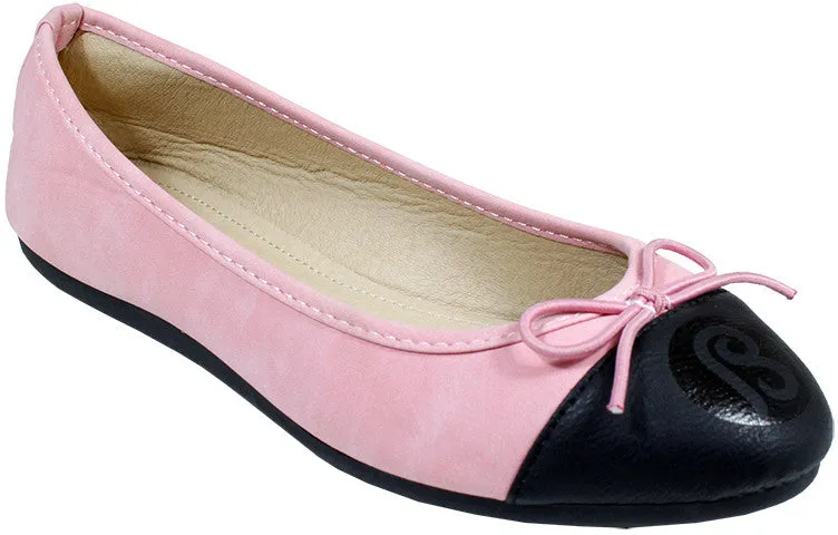 babe ladies ballerina shoes - pink/black toe Case of 18