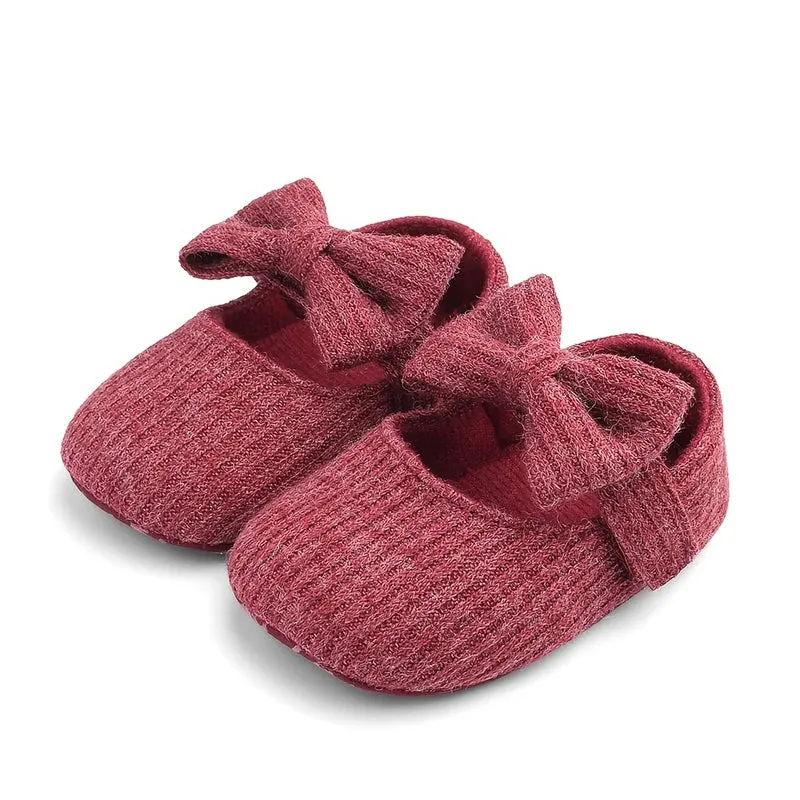 Baby Girl Flower Shape Shoes Knitted Knitting Soft Soles Non-slip Flowers Bow Tie Infant Newborns First Walkers Toddler Girl Sho