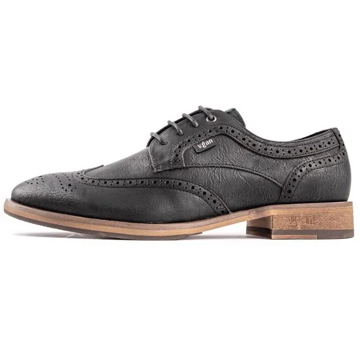 Barley Men's Vegan Leather Brogue Shoes | Black