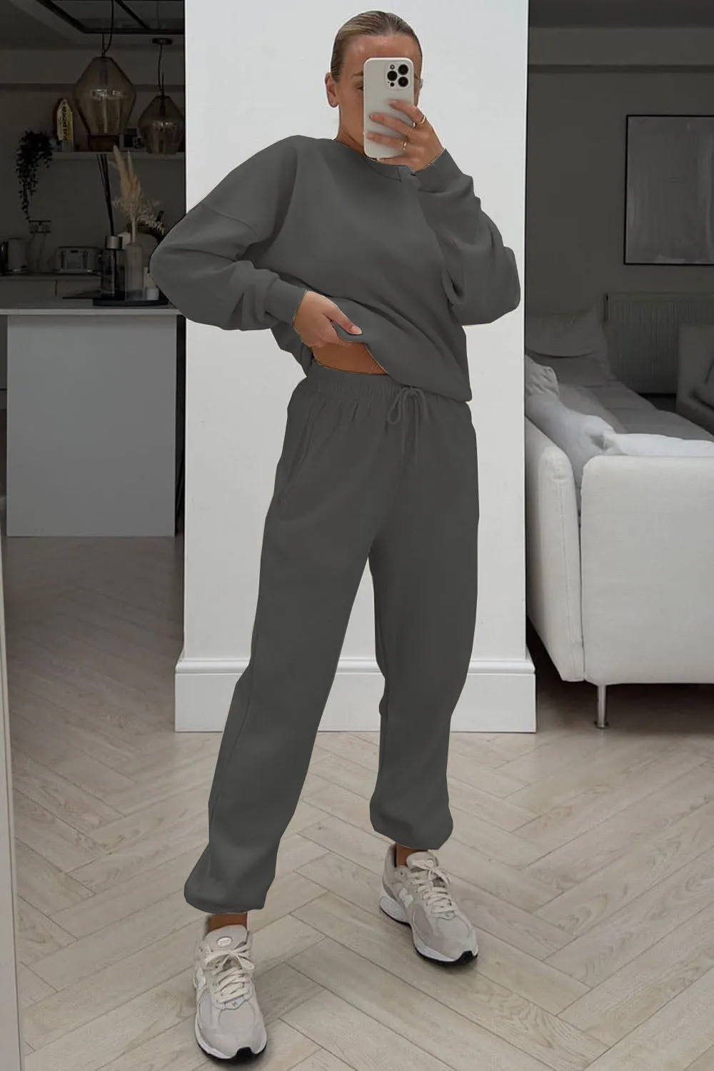 Basic steel grey sweater essential loungewear set