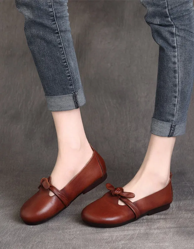 Belt knotted Soft Leather Reto Flat Shoes