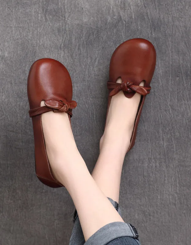 Belt knotted Soft Leather Reto Flat Shoes