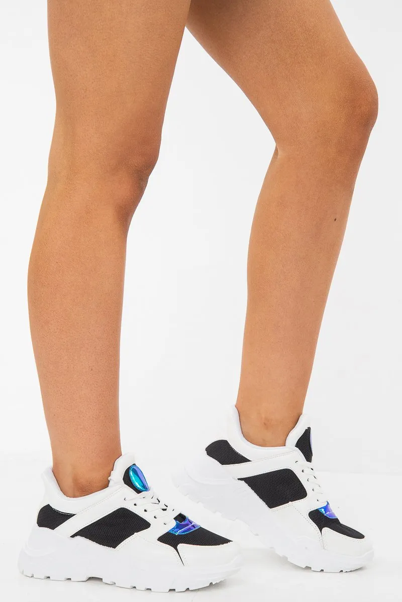 Black and White Contrast Trainers with Iridescent Detail - Lolli