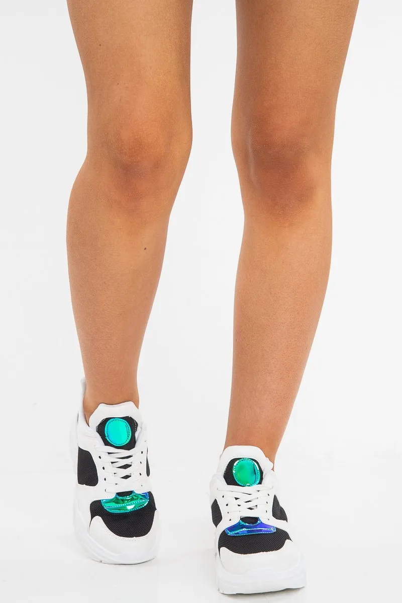 Black and White Contrast Trainers with Iridescent Detail - Lolli