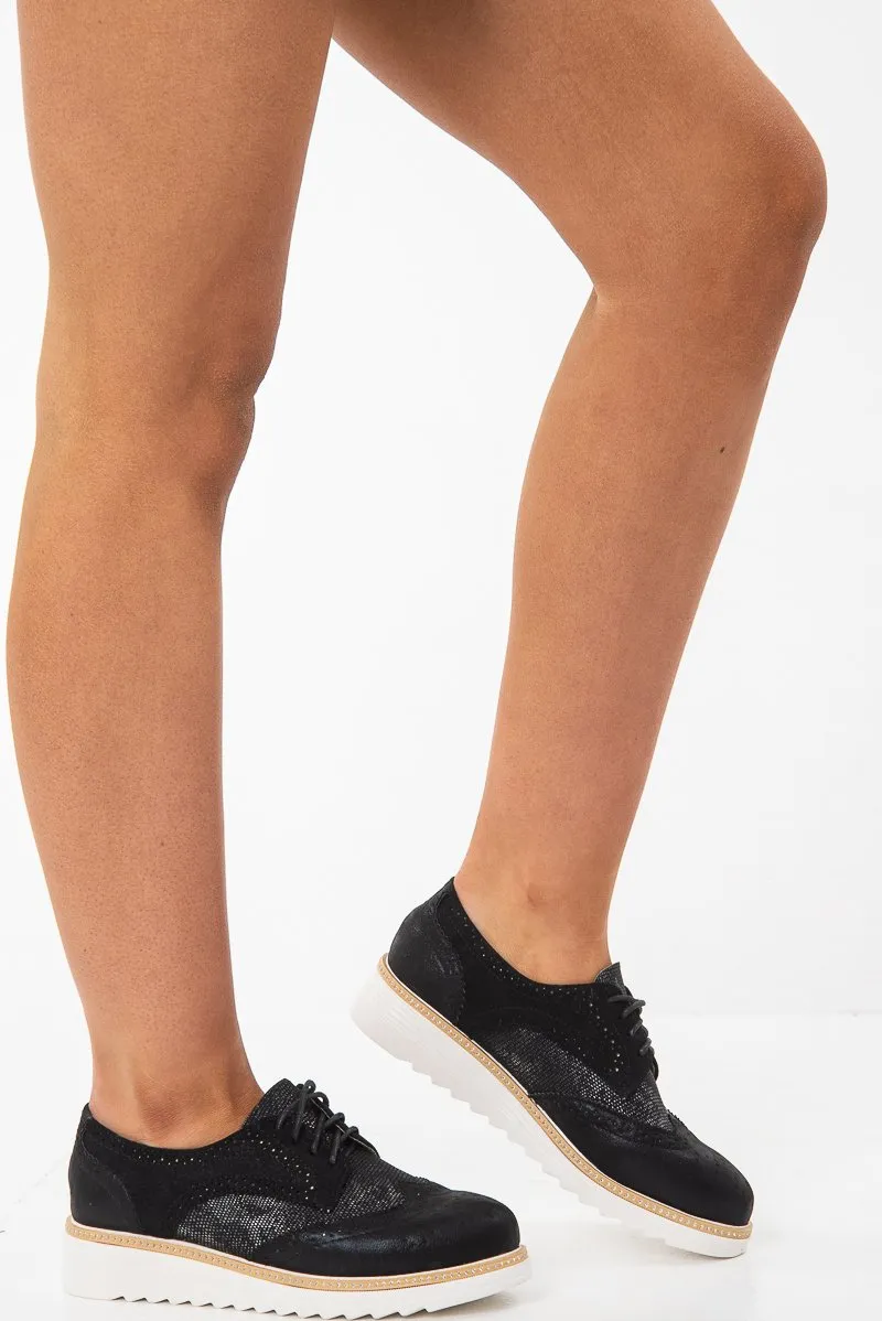 Black Shimmer Brogue Style Trainers - Hannah