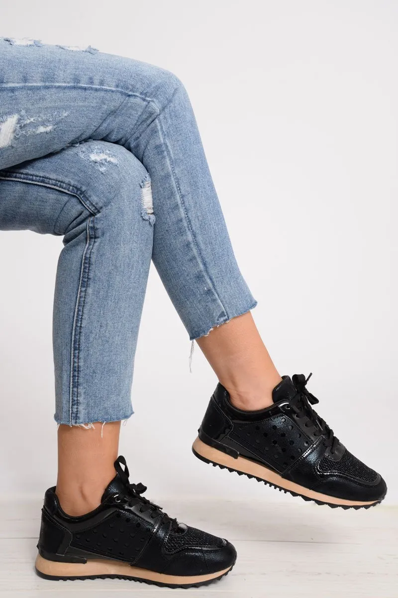 Black Sparkle Cut Out Trainers - Capri