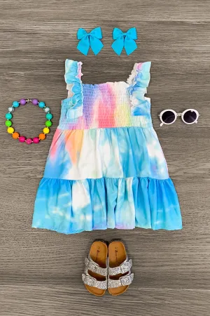 Blue & Rainbow Sky Ruffle Dress