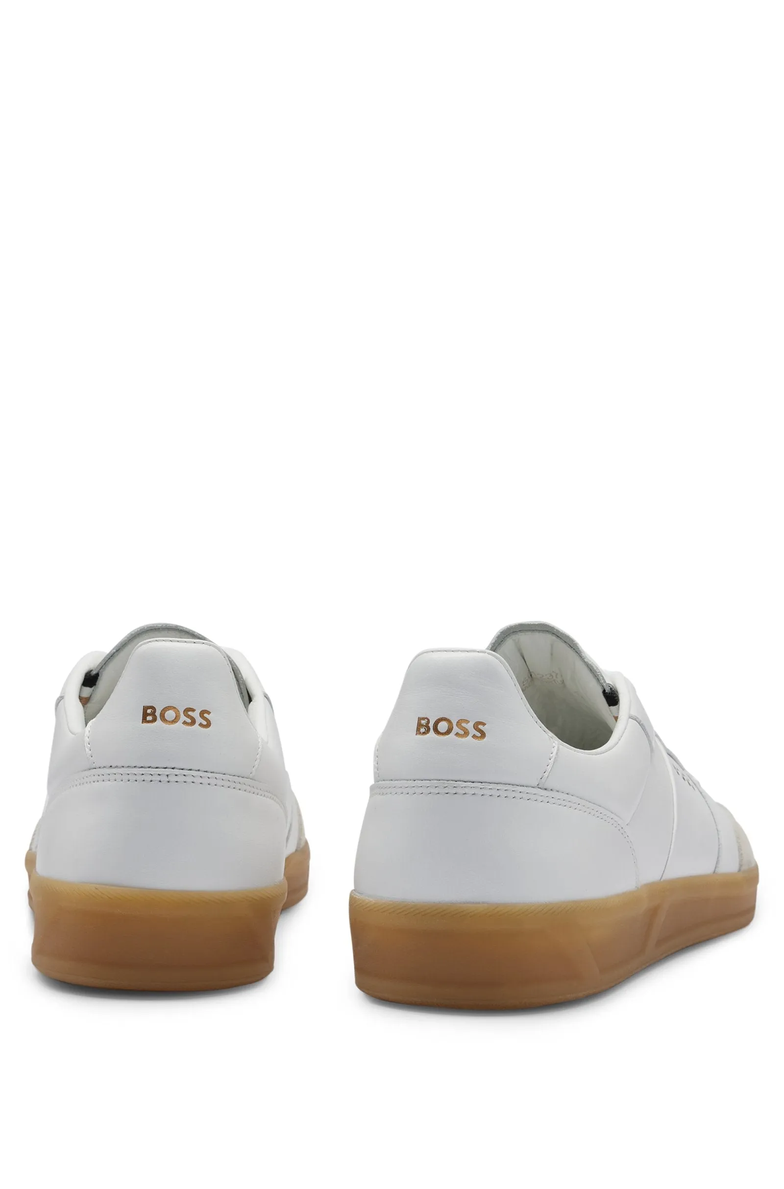 Boss Leather and Suede Trainers with Embossed Logos - White