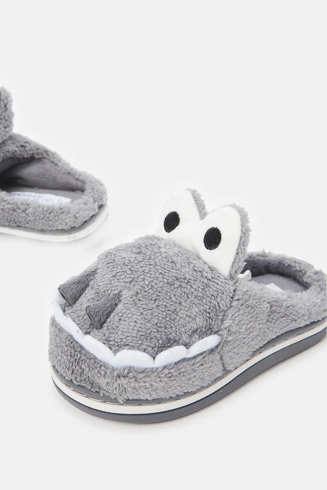 Boys Grey 3D Animal Slippers