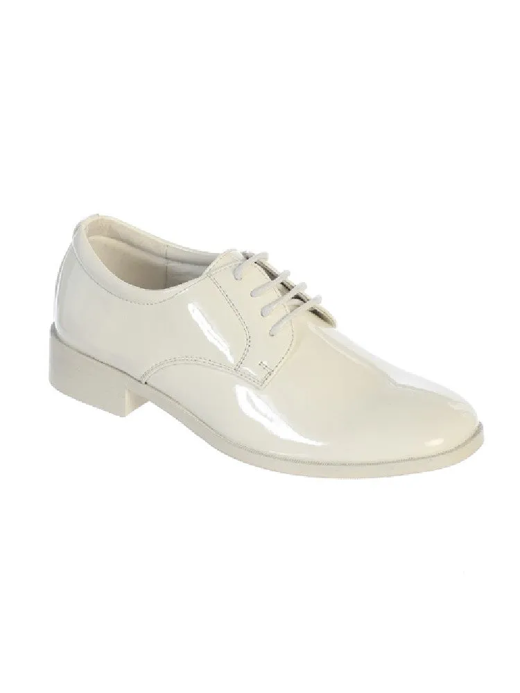 Boys Ivory Shiny Leather Lace Up Dress Shoes 4-8 Kids