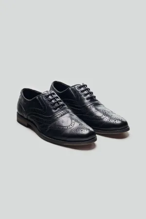 Boys Lace Up Oxford Brogue shoes - RUSSEL - Black