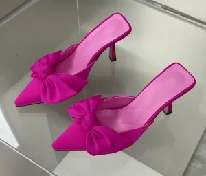 Butterfly-Knot Bow Pointed Toe High Heel Mules