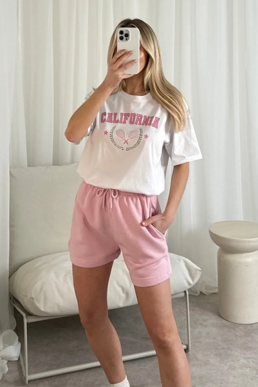 California baby pink printed t-shirt and shorts