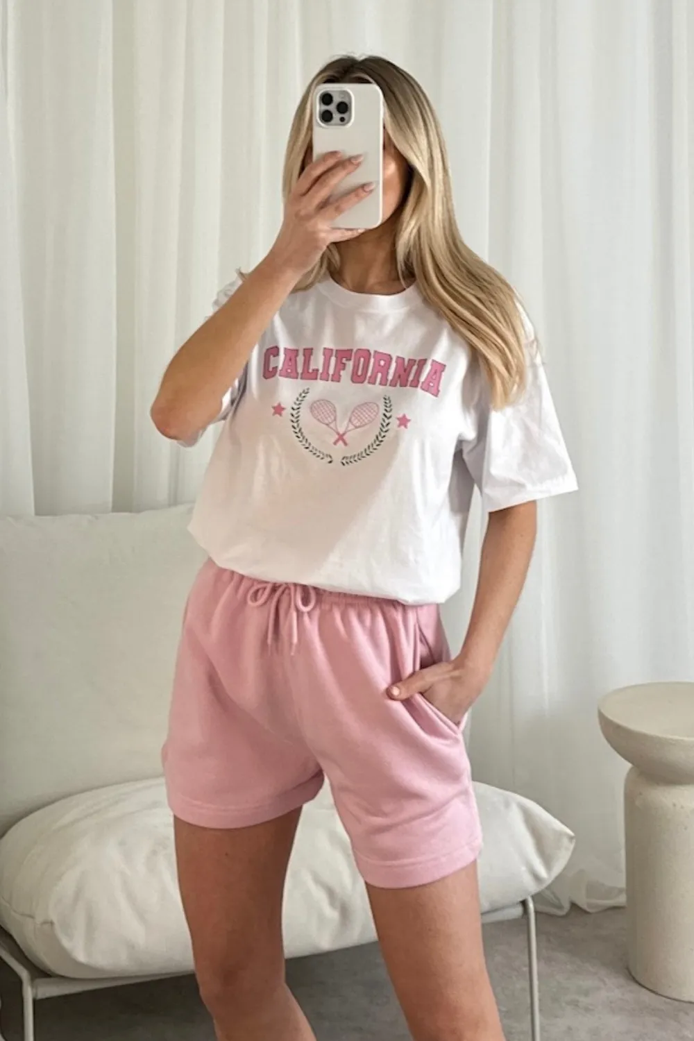 California baby pink printed t-shirt and shorts