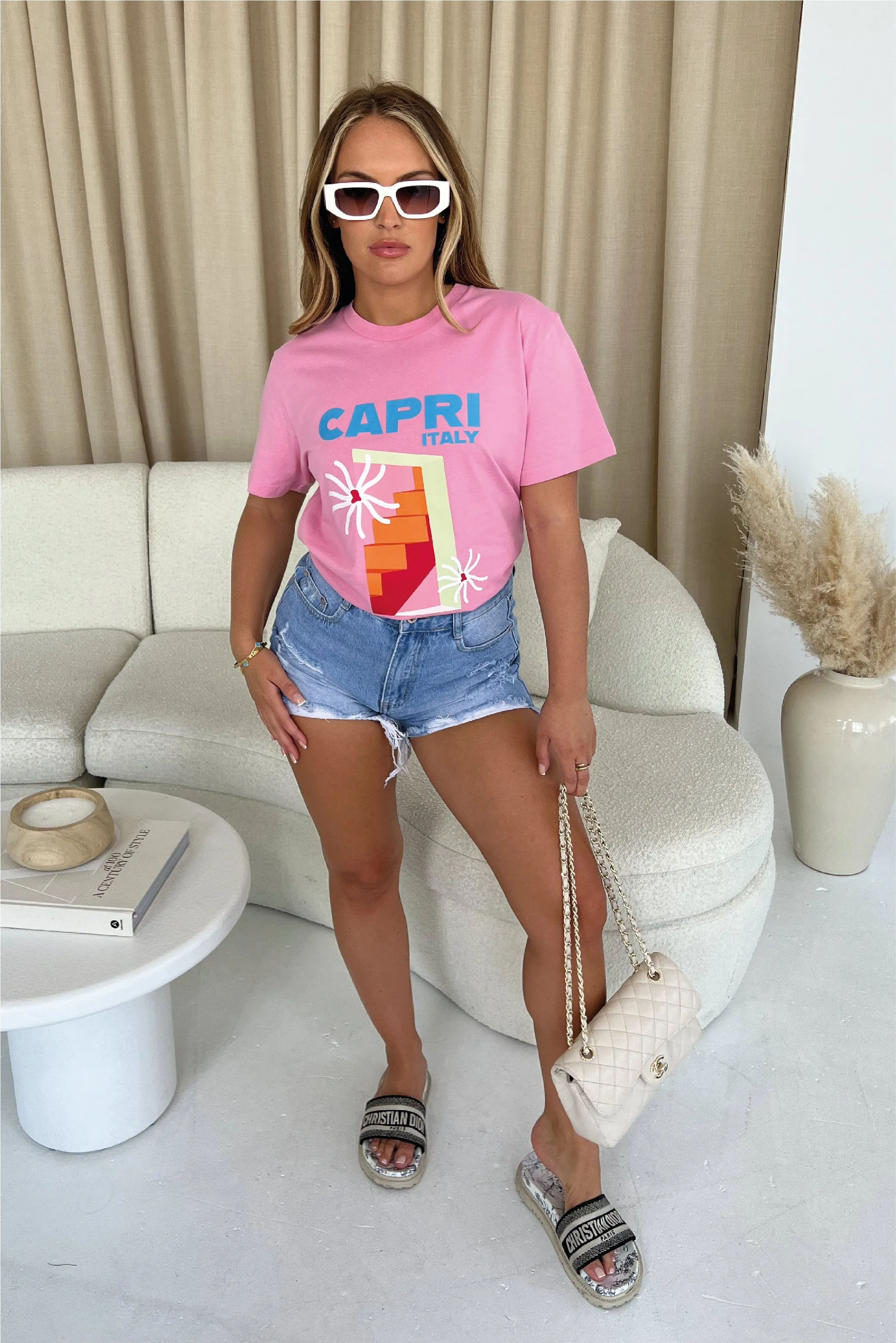 Capri Italy Pink Printed T-Shirt