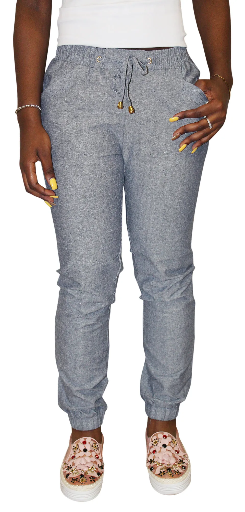 Chances R Womens Linen Denim Jogger