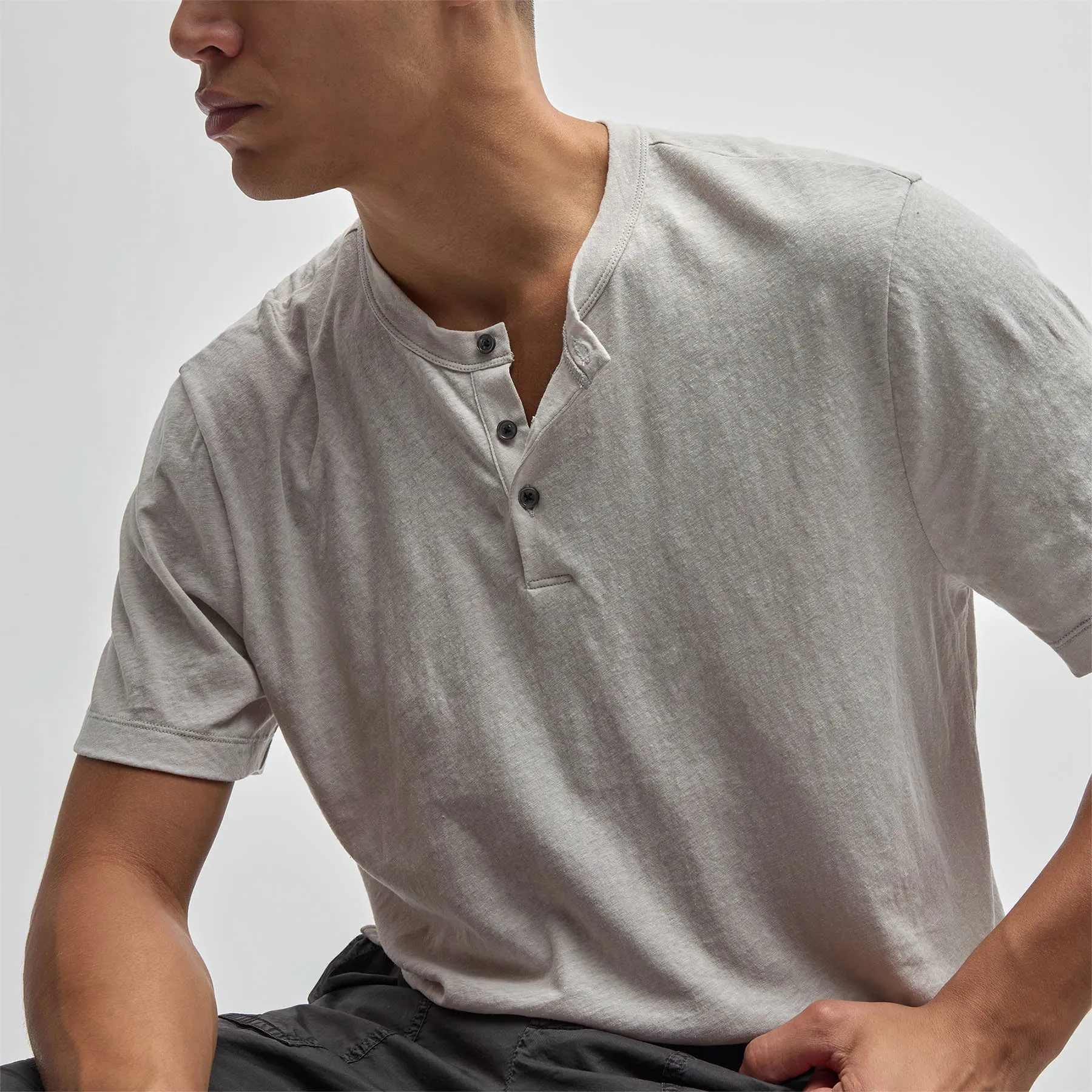 Cotton Jersey Short Sleeve Henley - Salt