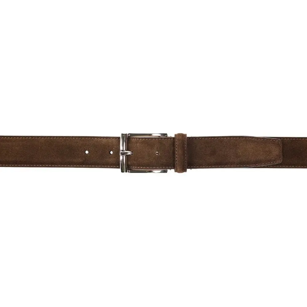 Dark Brown Suede Belt with Silver Buckle