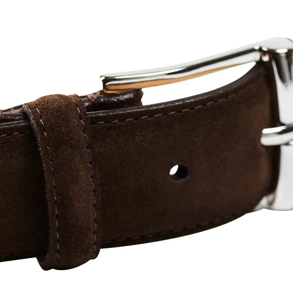 Dark Brown Suede Belt with Silver Buckle