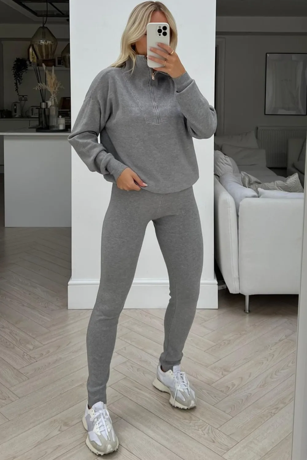 Delilah grey 1/4 zip knitted sweater loungewear set