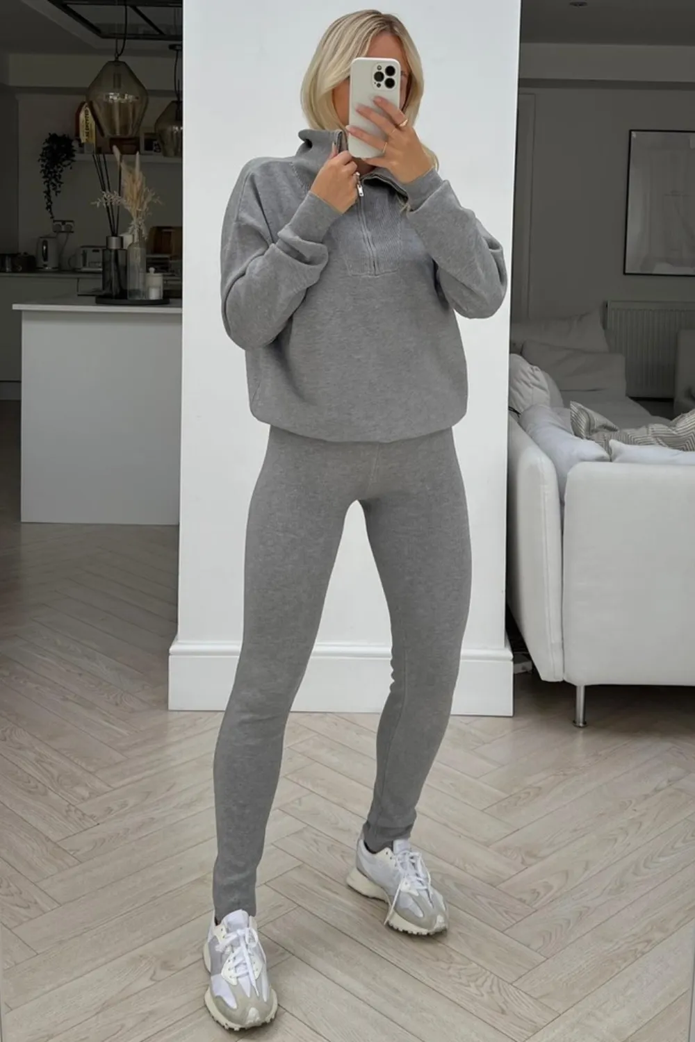 Delilah grey 1/4 zip knitted sweater loungewear set