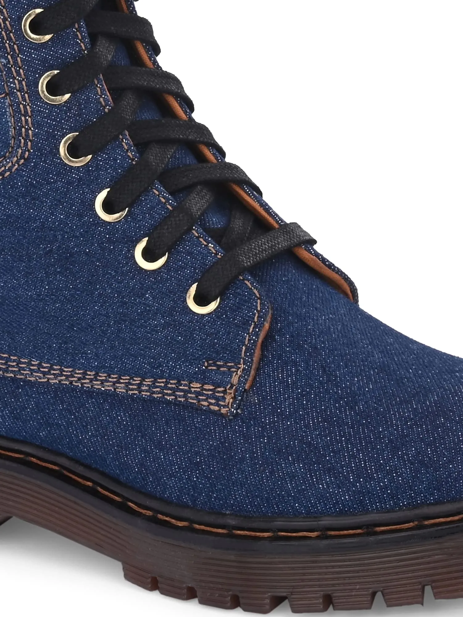 Delize Denim Edit - Blue Denim Women Ankle lace up boots-36