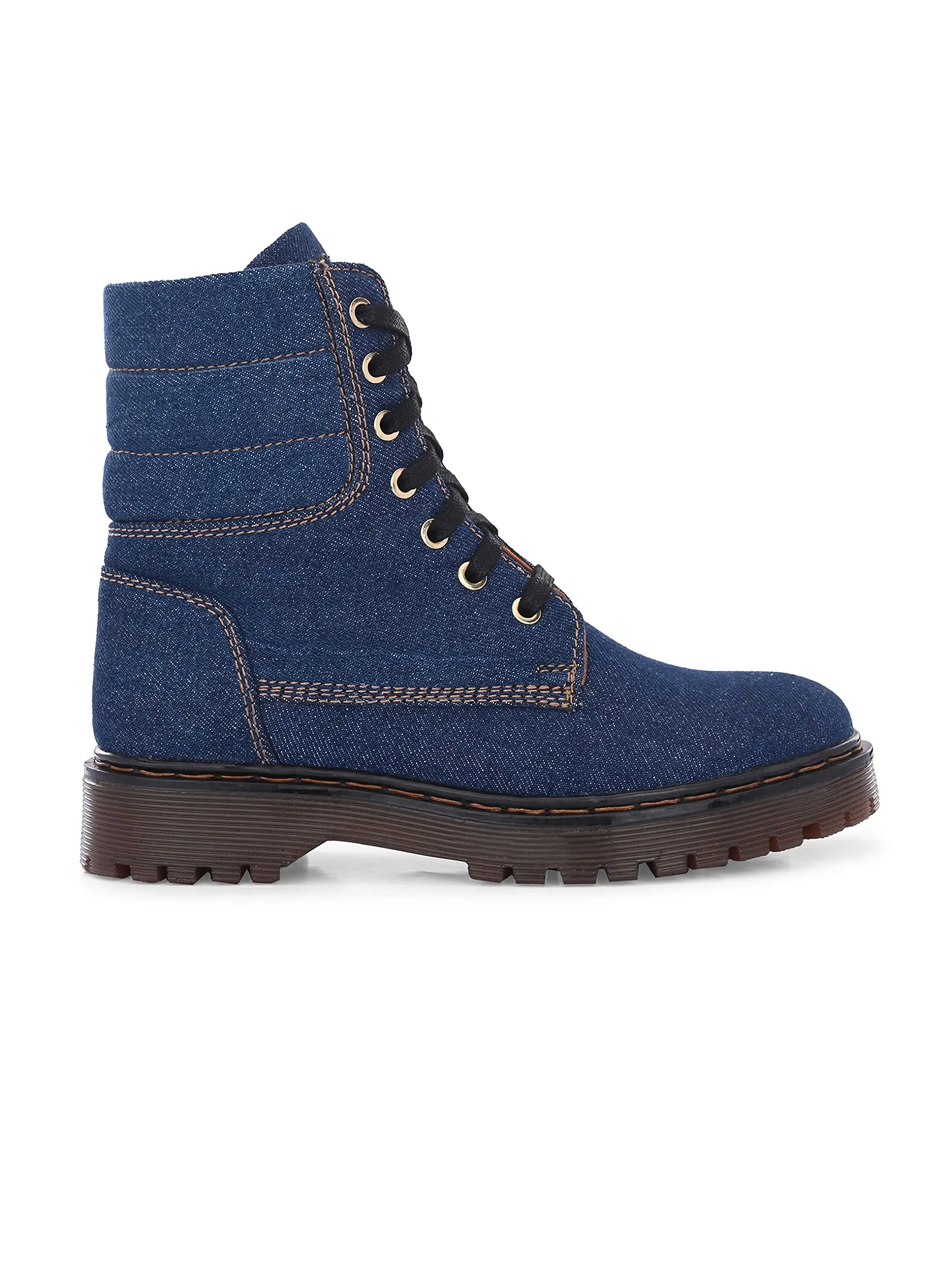 Delize Denim Edit - Blue Denim Women Ankle lace up boots-36