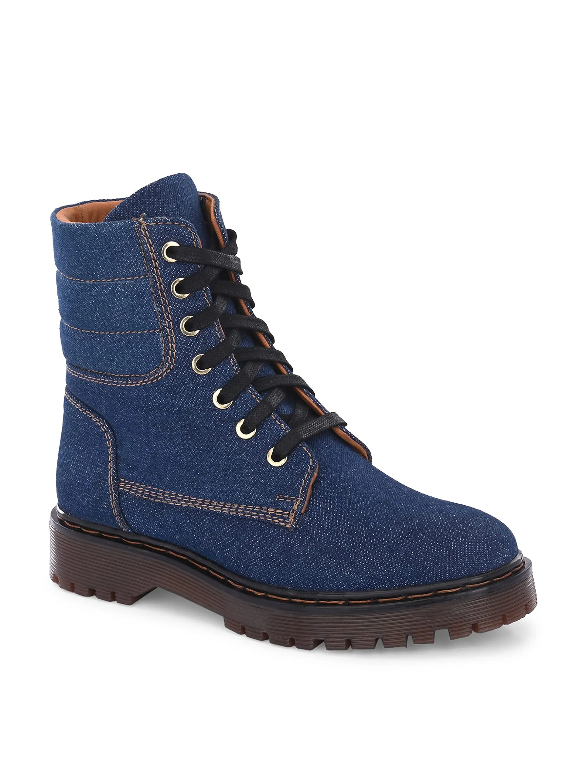 Delize Denim Edit - Blue Denim Women Ankle lace up boots-36