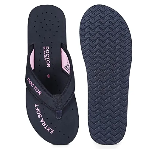 DOCTOR EXTRA SOFT Doctor Slippers for Women Orthopedic Diabetic Pregnancy Non Slip Lightweight Comfortable Flat Casual Stylish Dr Chappals and House Flip flops For Ladies and Girl’s D-22-Bk-Pink-7 UK