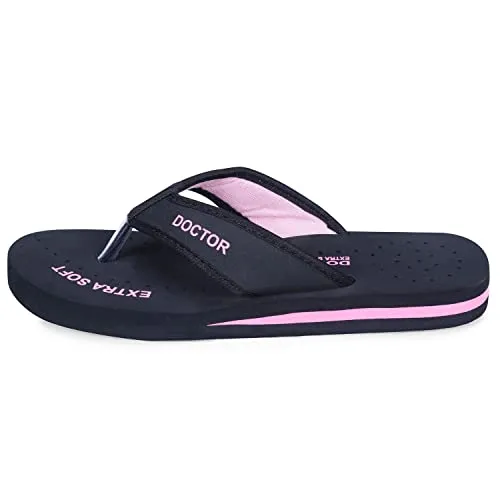 DOCTOR EXTRA SOFT Doctor Slippers for Women Orthopedic Diabetic Pregnancy Non Slip Lightweight Comfortable Flat Casual Stylish Dr Chappals and House Flip flops For Ladies and Girl’s D-22-Bk-Pink-7 UK