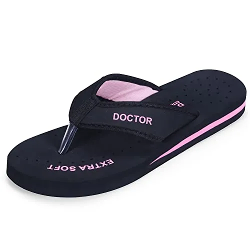 DOCTOR EXTRA SOFT Doctor Slippers for Women Orthopedic Diabetic Pregnancy Non Slip Lightweight Comfortable Flat Casual Stylish Dr Chappals and House Flip flops For Ladies and Girl’s D-22-Bk-Pink-7 UK