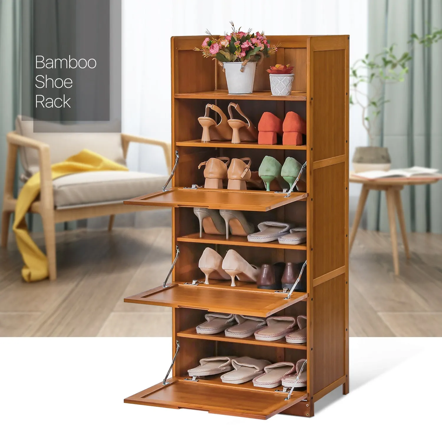 Drop Down Door Entryway Shoe Cabinet - Shelf Top - 20" - Brown