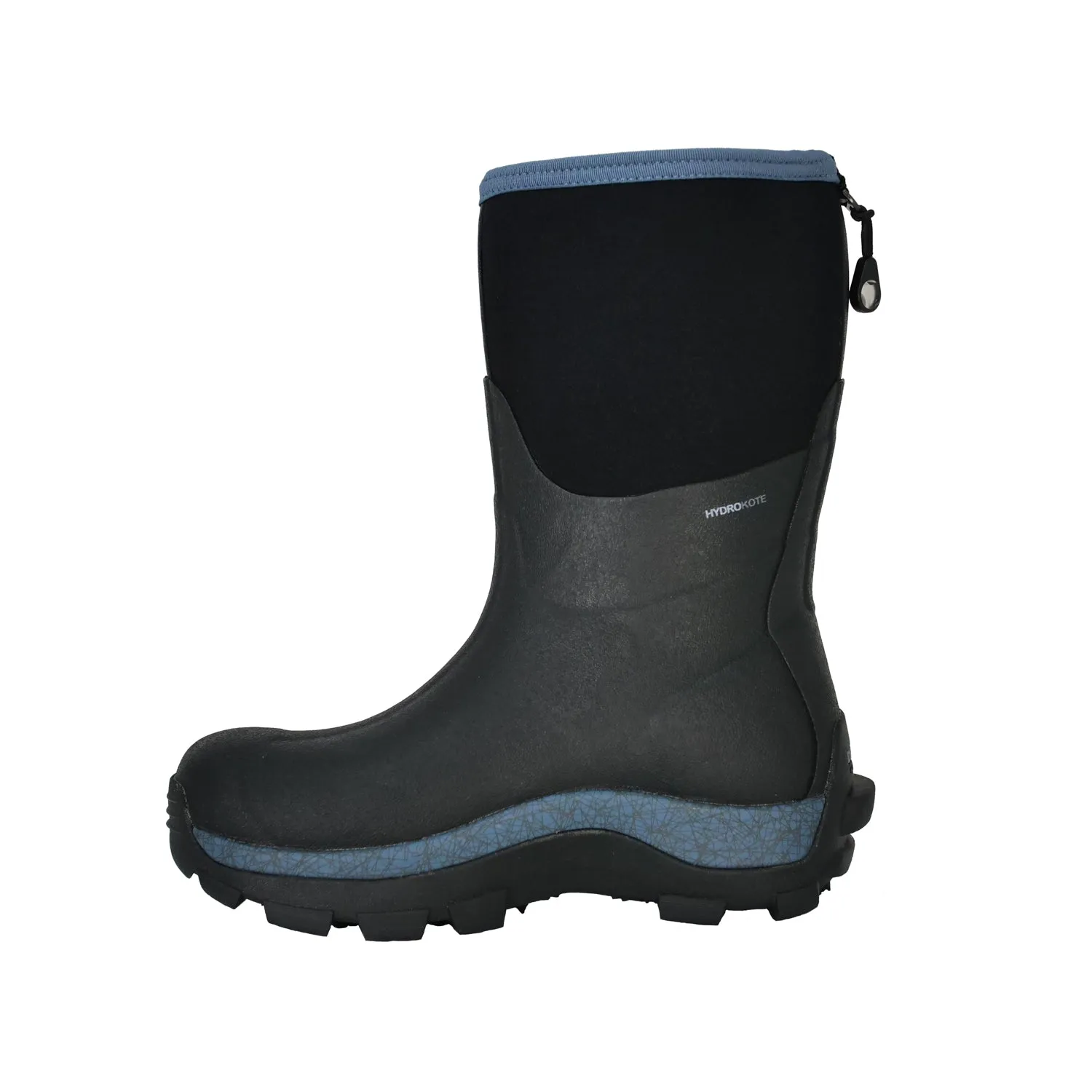 Dryshod Womens Arctic Storm Mid Black/Blue Neoprene Extreme-Cold Snow Boots