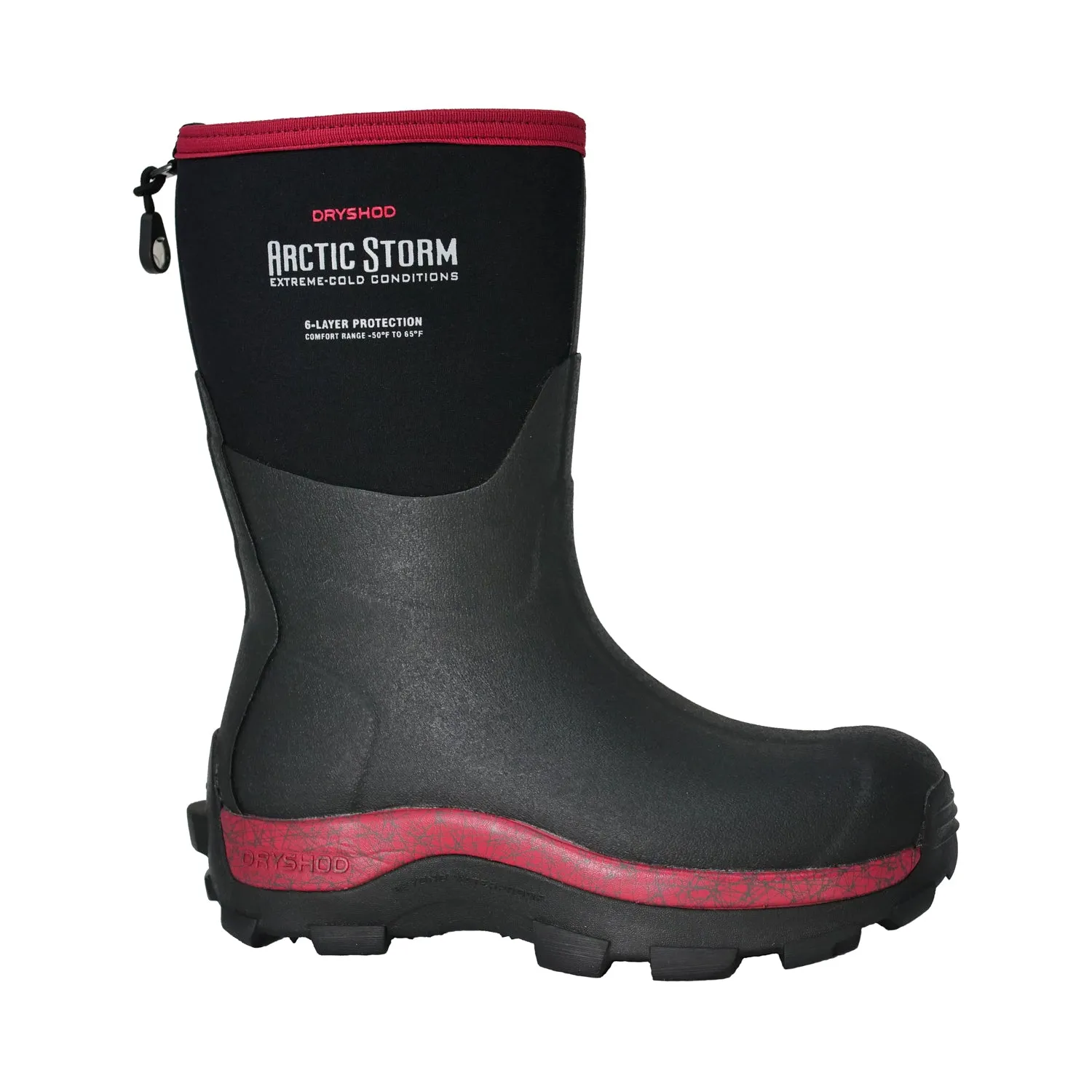 Dryshod Womens Arctic Storm Mid Black/Cranberry Neoprene Extreme-Cold Snow Boots