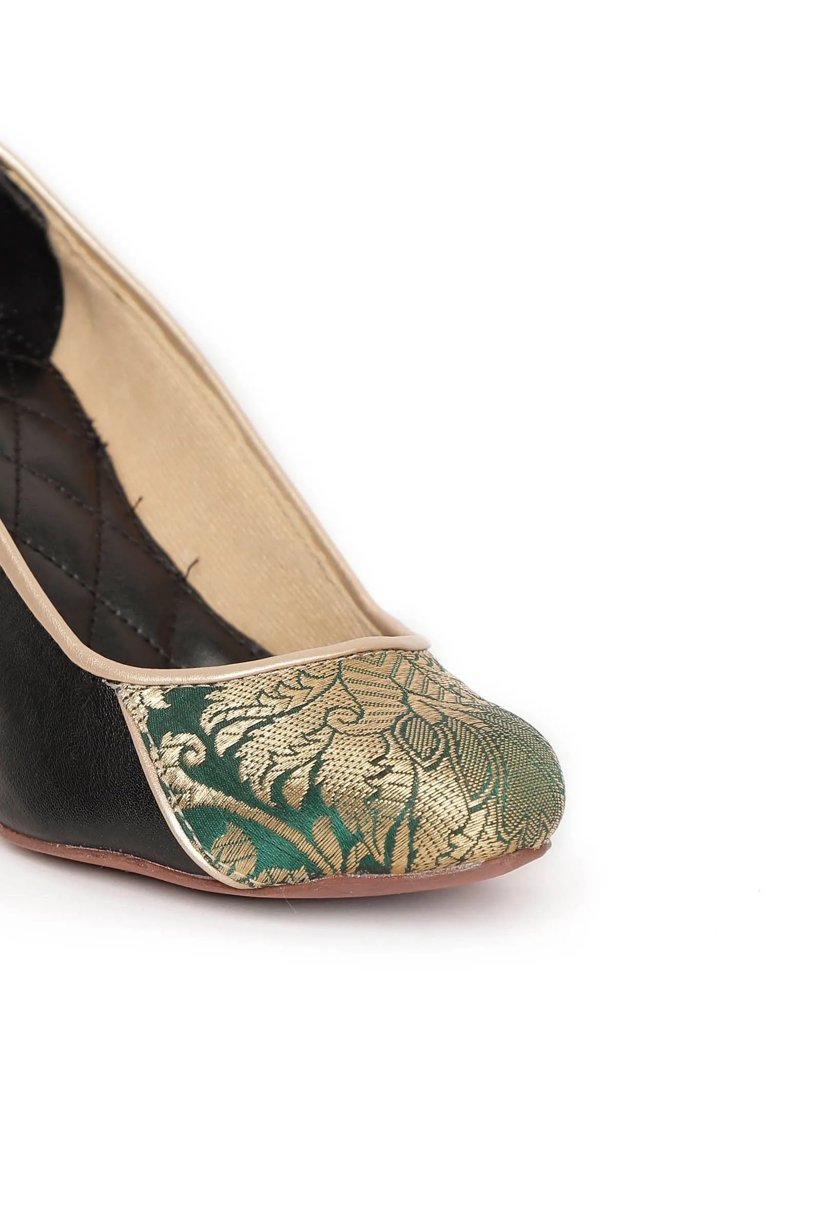 Emerald Green Brocade Flats Heels