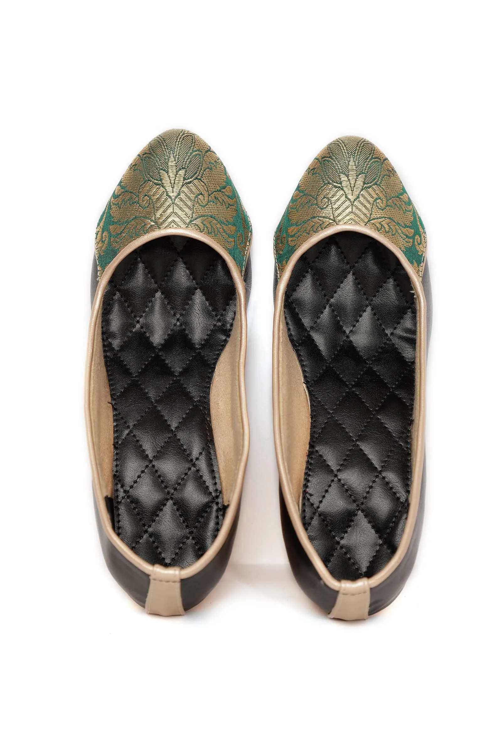 Emerald Green Brocade Flats Heels