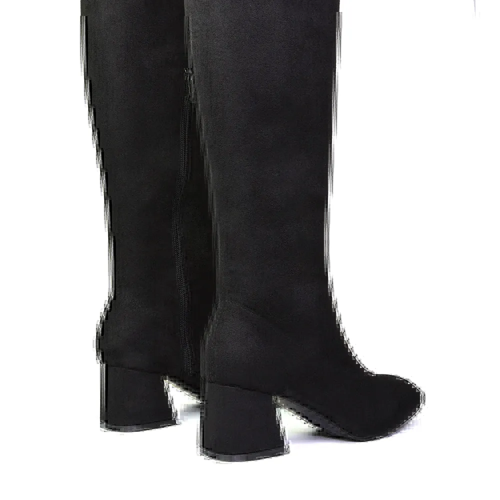 Emmett Flared Mid Block Heel Over the Knee Boots In Pink Synthetic Leather