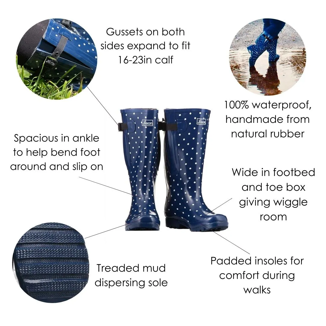 Extra Wide Calf Women's Spotty Rain Boots: 16-23 Inch Calf - Wide in Foot and Ankle