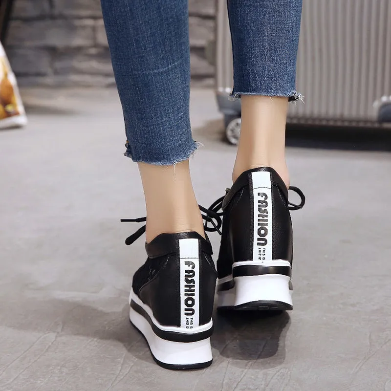 Fashionkova  2022 Summer Women Shoes Wedge Mesh Lace Up Joker Small White Shoes Breathable Thick Bottom Platform Shoes Casual Sneaker Shoes