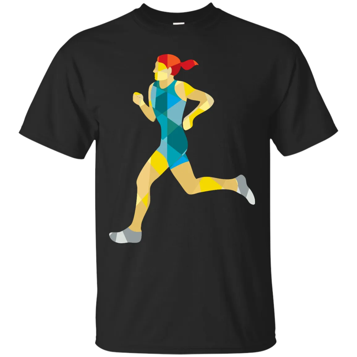 Female Triathlete Marathon Runner Low Polygon T-Shirt