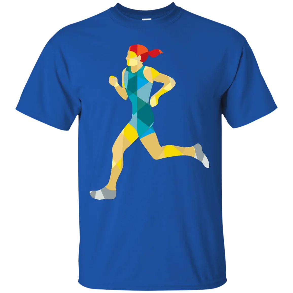 Female Triathlete Marathon Runner Low Polygon T-Shirt