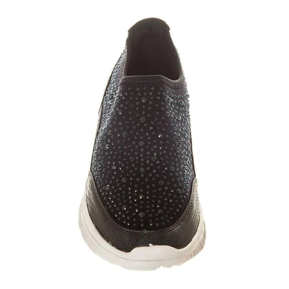 Flat Rubber Sole Stretch Fabric Diamante Skater Shoe With Grip Sole