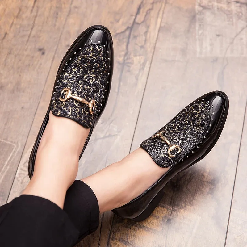 Geometric Pattern Rivet Appliques Loafers