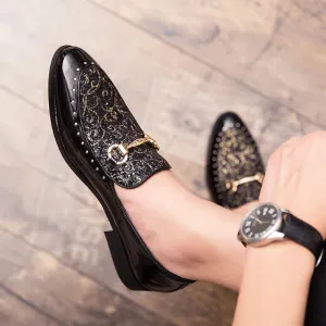 Geometric Pattern Rivet Appliques Loafers